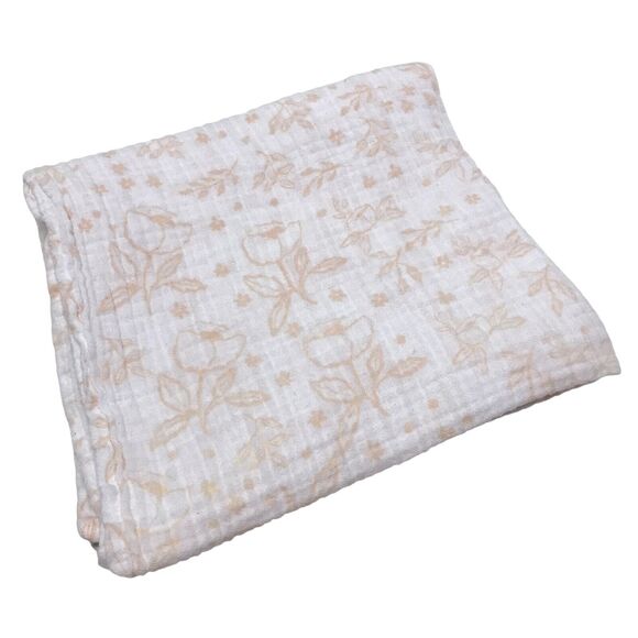 Little Unicorn Floral Baby Muslin Swaddle Blanket Peach Orange Cotton Flower - Picture 2 of 6